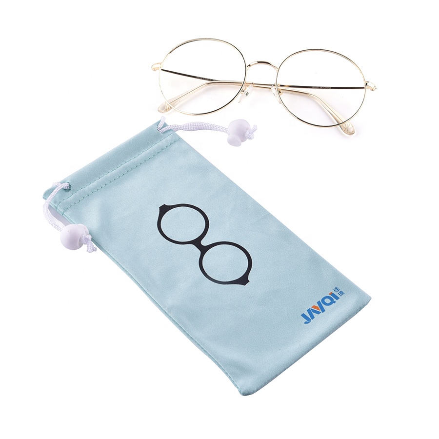Paquete de bolsa de gafas con cordón de tela de microfibra limpia