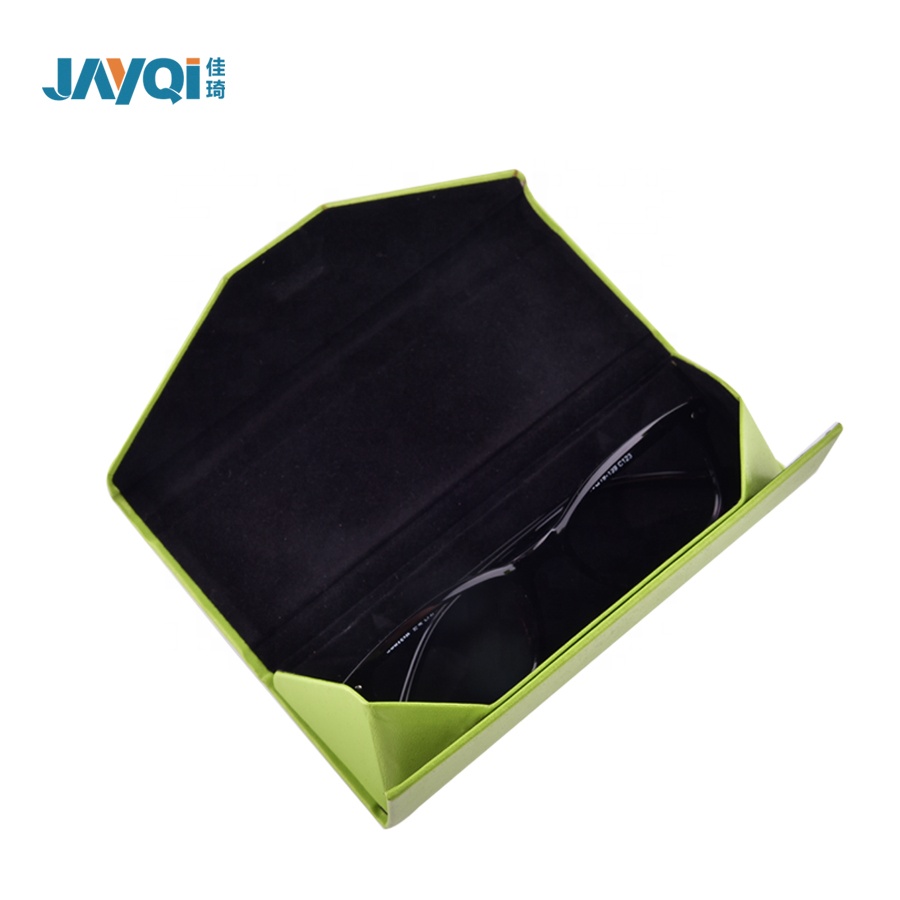 Estuche para anteojos triangular plegable de cuero suave con marca personalizada